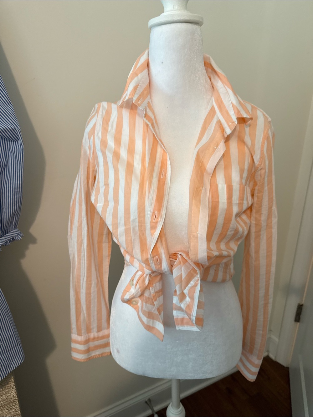 J. Crew Peach & White Striped Tie-Front Button Down Shirt